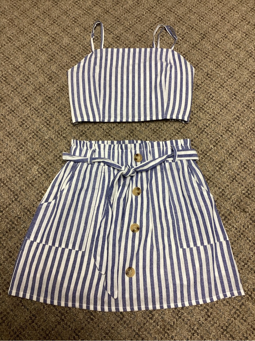 Zaful Blue and White Striped Two-Piece Dress Set * Size 6